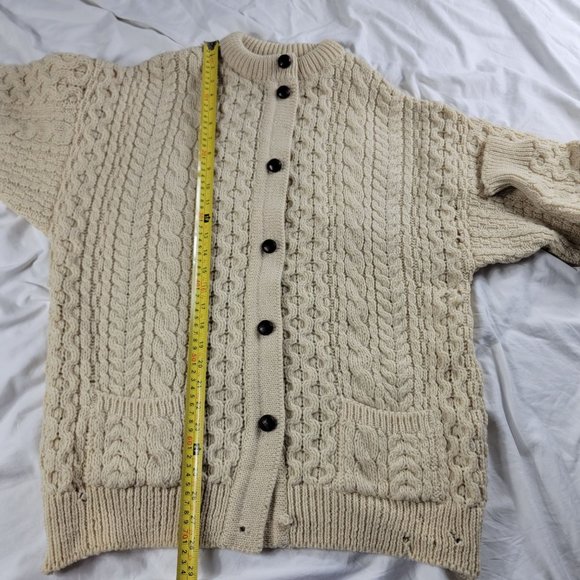 Cladyknit Ireland All Pure Wool Beige Womens Large Cardigan Sweater Warm Casual - Picture 10 of 11